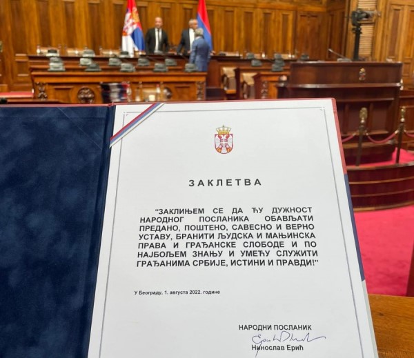 Erić ponovo narodni poslanik-Odmah posle polaganja zakletve ovako se obratio građanima