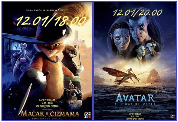 Filmovi Avatar: Put vode i Mačak u čizmama 2 u ćuprijskom bioskopu