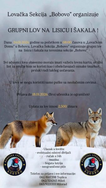 Grupni lov na lisicu i šakala u Bobovu kod Svilajnca