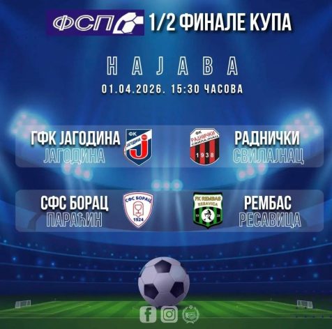 Nije prvoaprilska šala već se sutra u sredu 1.aprila od 15,30 časova igra 1/2 finale Kupa FS Pomoravskog okruga Jagodina